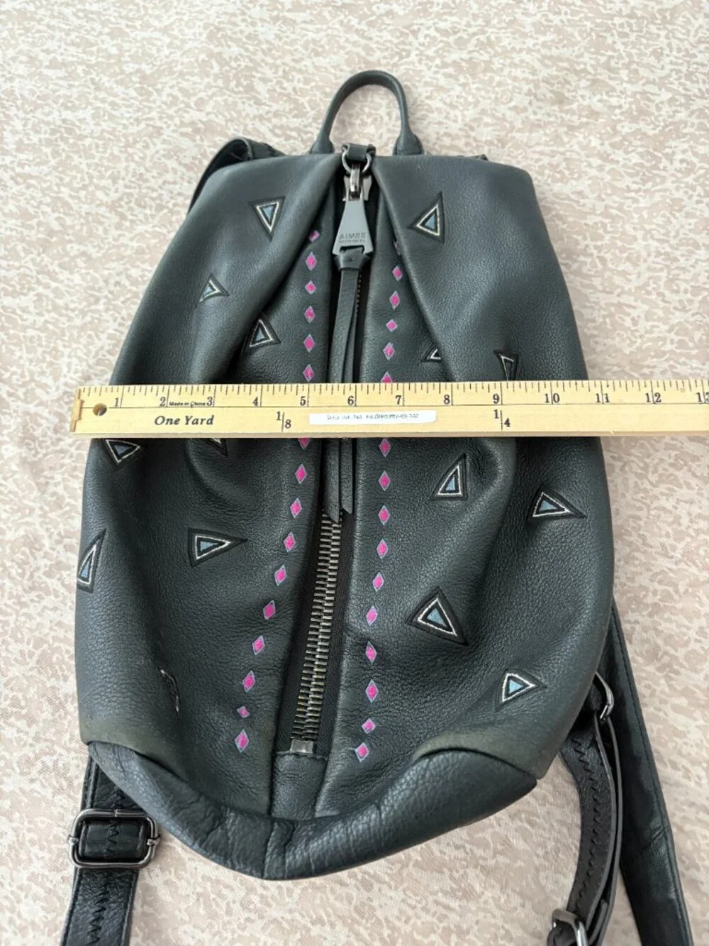 Aimee Kestenberg Tamitha Black Leather Embroidered Backpack Geometric Detail